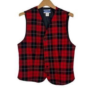 Pendleton Red Plaid Wool Vest Size 8 Waistcoat Made USA Vintage Button Up Top